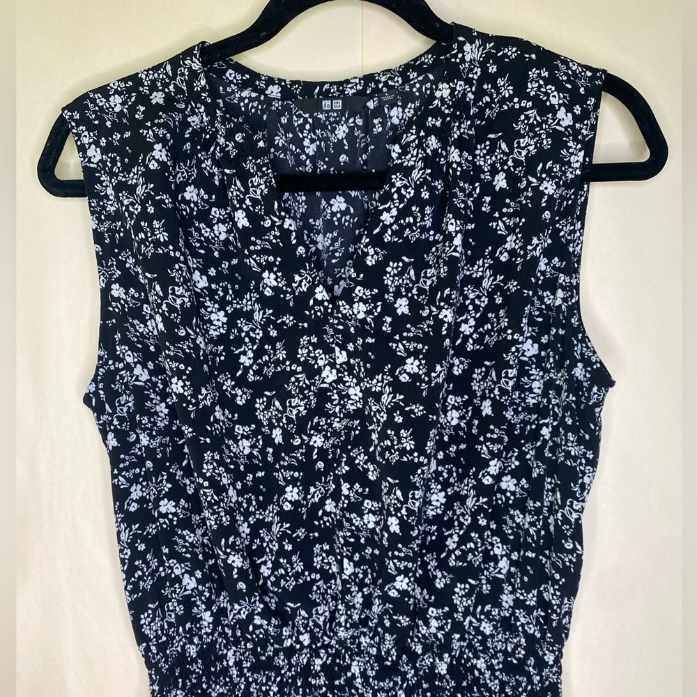 Uniqlo Floral Sleeveless Casual Black and White Dress Sz Large - Picture 4 of 7